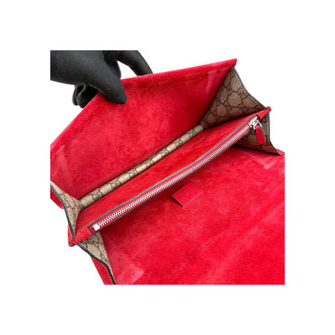 Gucci GG Supreme Monogram Suede Dionysus Shoulder Bag Beige Ebony Vulcanic Red