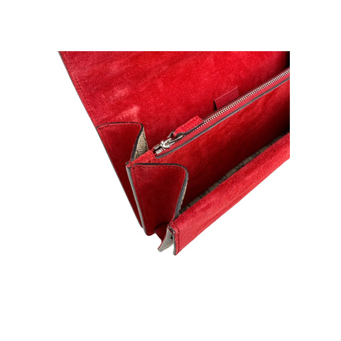 Gucci GG Supreme Monogram Suede Dionysus Shoulder Bag Beige Ebony Vulcanic Red