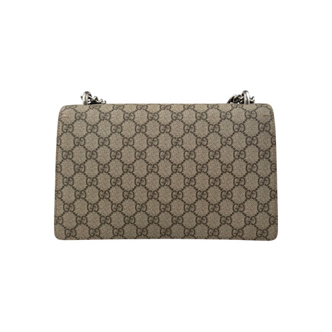 Gucci GG Supreme Monogram Suede Dionysus Shoulder Bag Beige Ebony Vulcanic Red