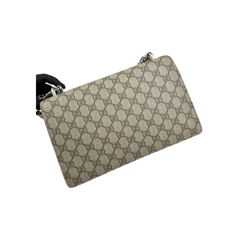 Gucci GG Supreme Monogram Suede Dionysus Shoulder Bag Beige Ebony Vulcanic Red