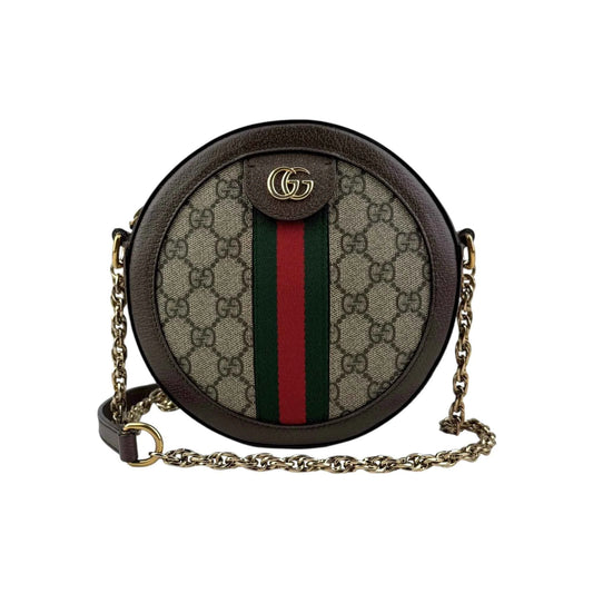 Gucci GG Supreme Monogram Web Mini Ophidia Round Brown Shoulder Bag