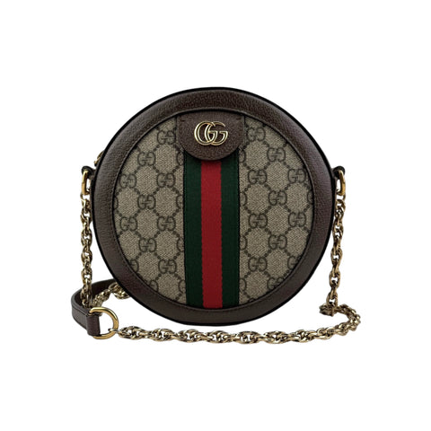 Gucci GG Supreme Monogram Web Mini Ophidia Round Brown Shoulder Bag