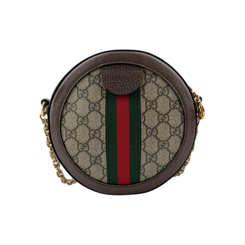 Gucci GG Supreme Monogram Web Mini Ophidia Round Brown Shoulder Bag