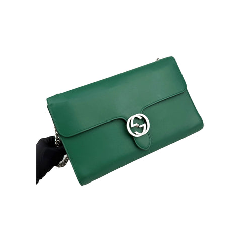 Gucci Green Interlocking G Leather Chain Shoulder Bag