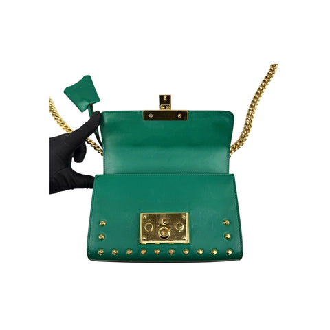 Gucci Green Leather Faux Pearl Stud Padlock Shoulder Bag