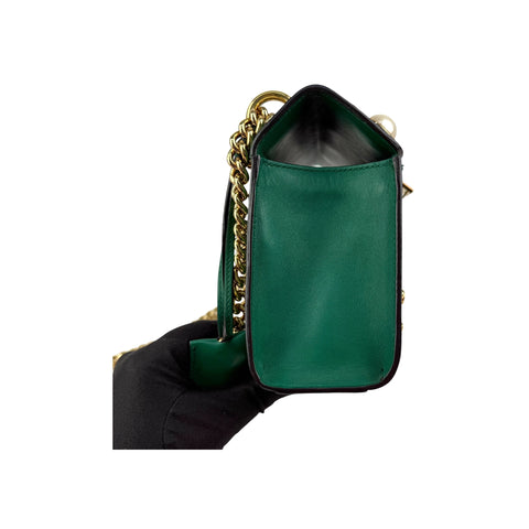 Gucci Green Leather Faux Pearl Stud Padlock Shoulder Bag