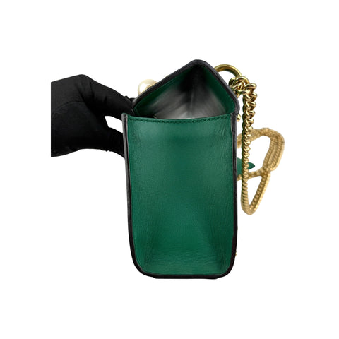 Gucci Green Leather Faux Pearl Stud Padlock Shoulder Bag
