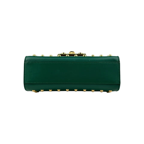 Gucci Green Leather Faux Pearl Stud Padlock Shoulder Bag
