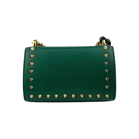 Gucci Green Leather Faux Pearl Stud Padlock Shoulder Bag