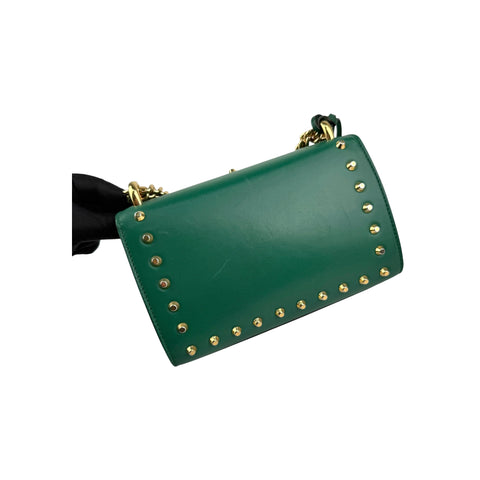 Gucci Green Leather Faux Pearl Stud Padlock Shoulder Bag