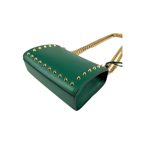 Gucci Green Leather Faux Pearl Stud Padlock Shoulder Bag