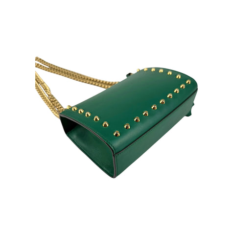 Gucci Green Leather Faux Pearl Stud Padlock Shoulder Bag