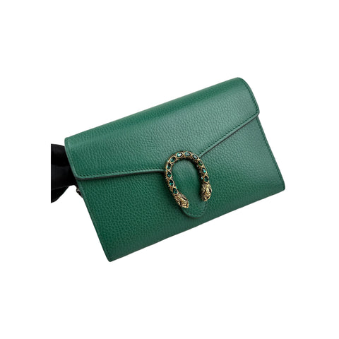 Gucci Green Leather Mini Dionysus Crystals Shoulder Bag