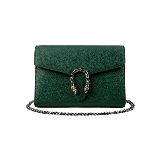 Gucci Green Pebbled Leather Dionysus Mini Wallet on Chain Bag