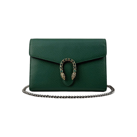 Gucci Green Pebbled Leather Dionysus Mini Wallet on Chain Bag
