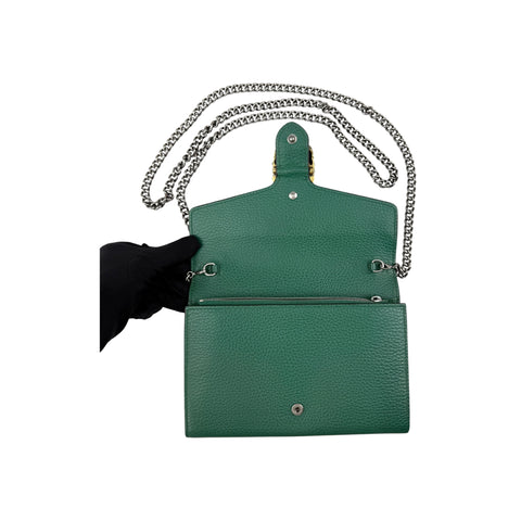 Gucci Green Pebbled Leather Dionysus Mini Wallet on Chain Bag