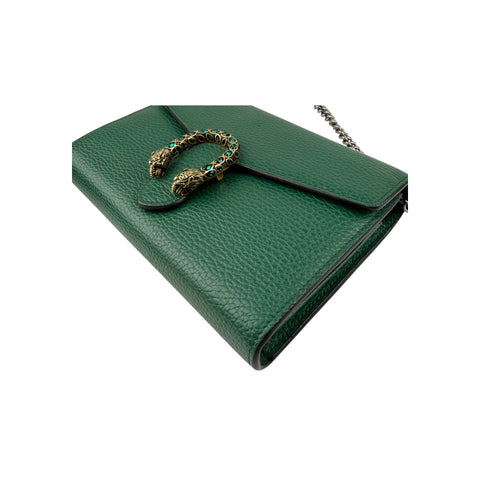 Gucci Green Pebbled Leather Dionysus Mini Wallet on Chain Bag