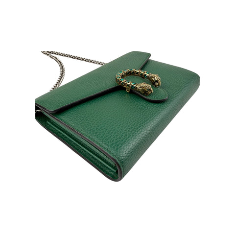 Gucci Green Pebbled Leather Dionysus Mini Wallet on Chain Bag