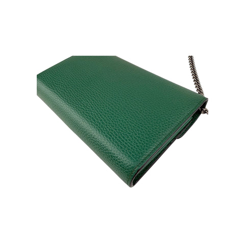 Gucci Green Pebbled Leather Dionysus Mini Wallet on Chain Bag
