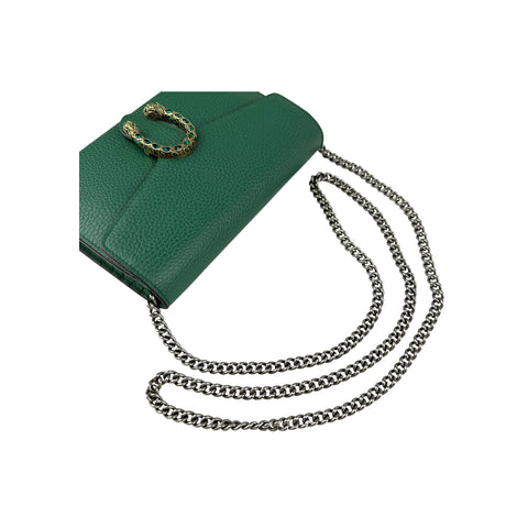 Gucci Green Pebbled Leather Dionysus Mini Wallet on Chain Bag