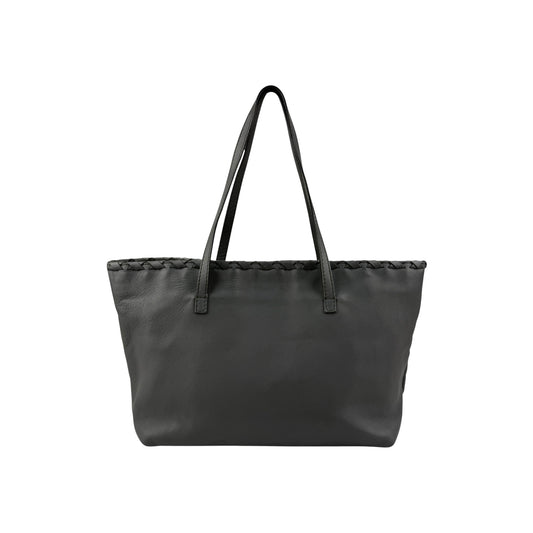 Gucci Grey Pebbled Leather Bamboo Tassel Tote Bag