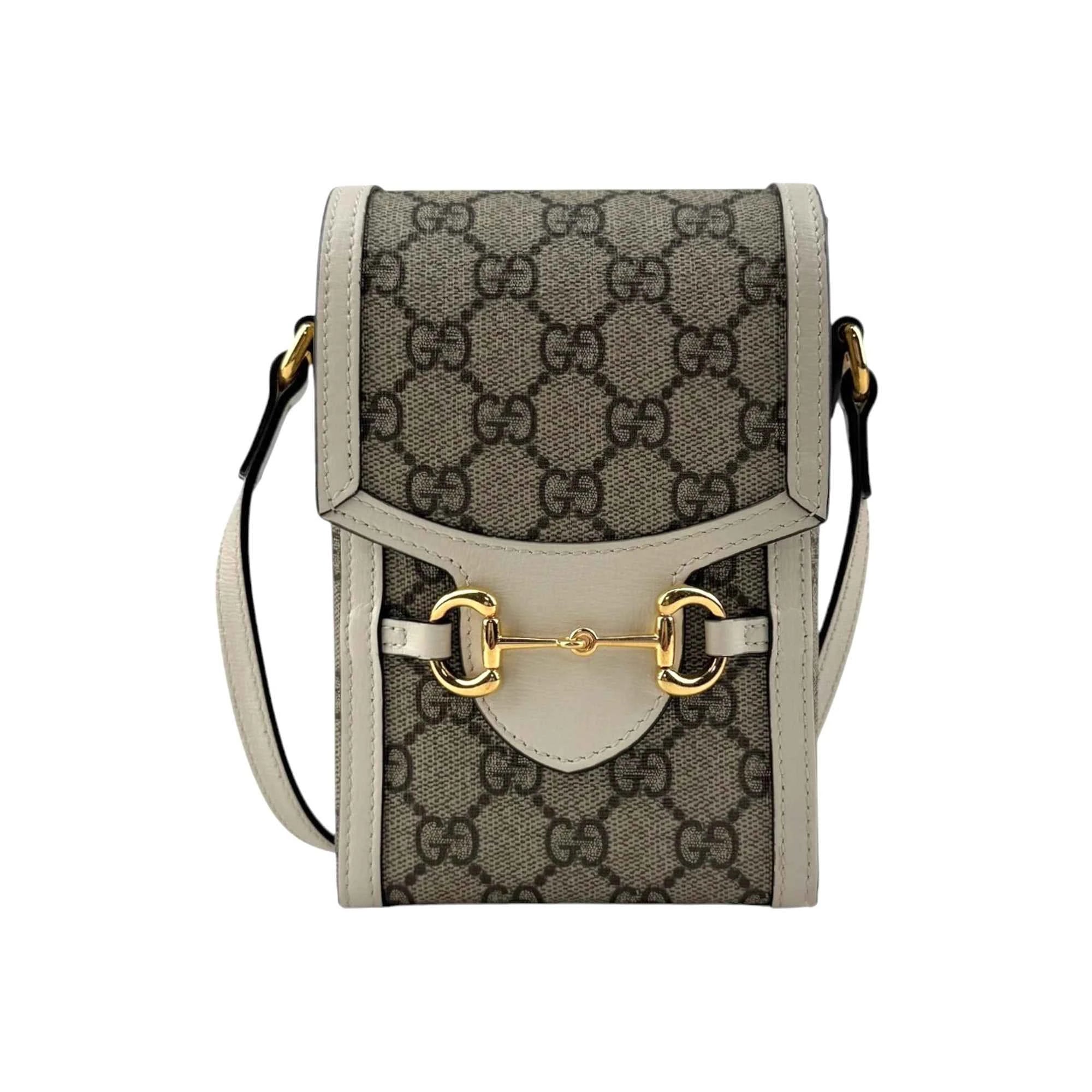 Gucci Horsebit 1955 Mini Bag Phone Bag Beige and White