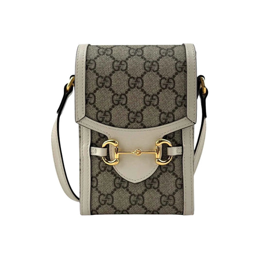 Gucci Horsebit 1955 Mini Bag Phone Bag Beige and White