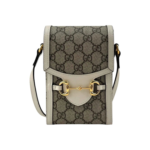 Gucci Horsebit 1955 Mini Bag Phone Bag Beige and White