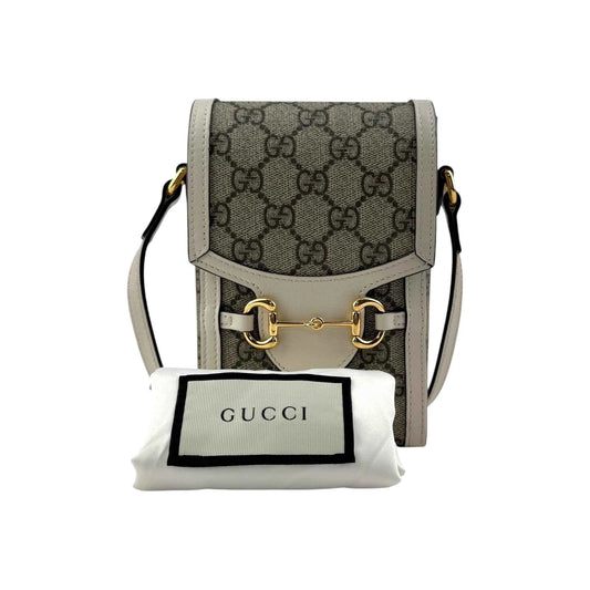 Gucci Horsebit 1955 Mini Bag Phone Bag Beige and White