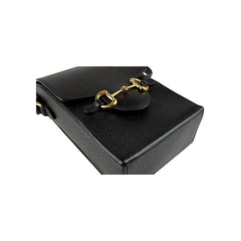 Gucci Black Leather Horsebit 1955 Vertical Mini Shoulder Crossbody Bag