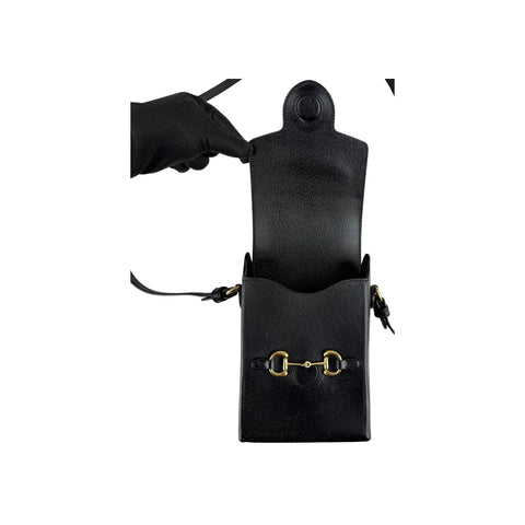 Gucci Black Leather Horsebit 1955 Vertical Mini Shoulder Crossbody Bag