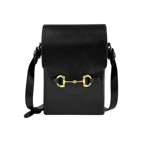 Gucci Black Leather Horsebit 1955 Vertical Mini Shoulder Crossbody Bag
