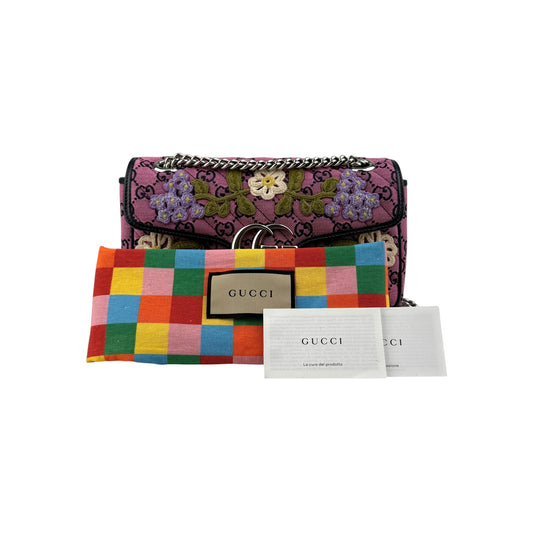 Gucci Monogram Multicolor Matelasse Diagonal Floral Embroidered GG Marmont Shoulder Bag
