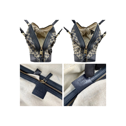 Gucci Navy Cloth and Leather Brick Lane Boston Bag