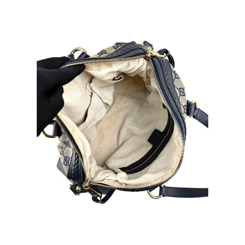 Gucci Navy Cloth and Leather Brick Lane Boston Bag
