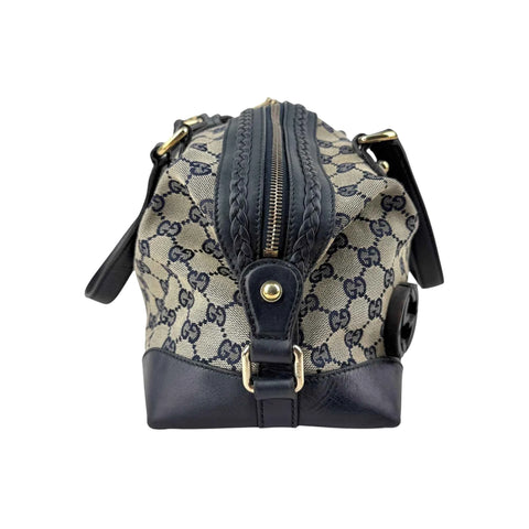 Gucci Navy Cloth and Leather Brick Lane Boston Bag