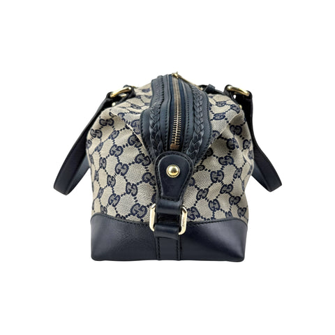 Gucci Navy Cloth and Leather Brick Lane Boston Bag