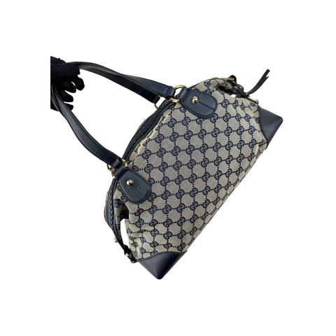 Gucci Navy Cloth and Leather Brick Lane Boston Bag