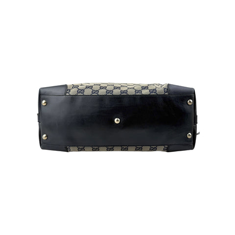 Gucci Navy Cloth and Leather Brick Lane Boston Bag