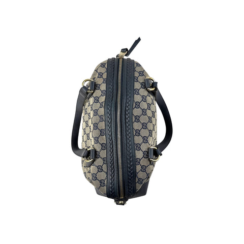 Gucci Navy Cloth and Leather Brick Lane Boston Bag