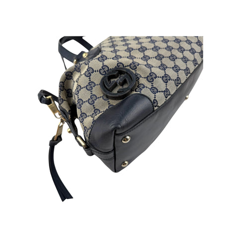 Gucci Navy Cloth and Leather Brick Lane Boston Bag