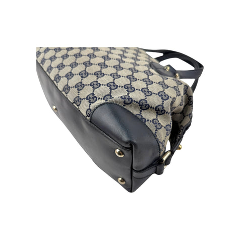 Gucci Navy Cloth and Leather Brick Lane Boston Bag