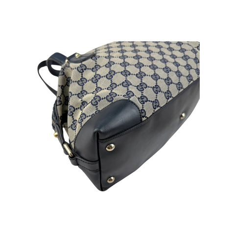Gucci Navy Cloth and Leather Brick Lane Boston Bag