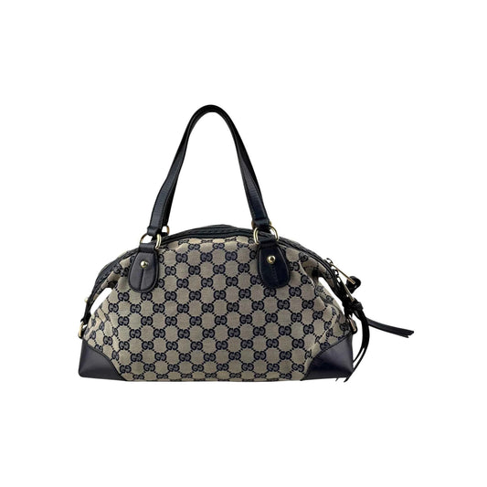 Gucci Navy Cloth and Leather Brick Lane Boston Bag