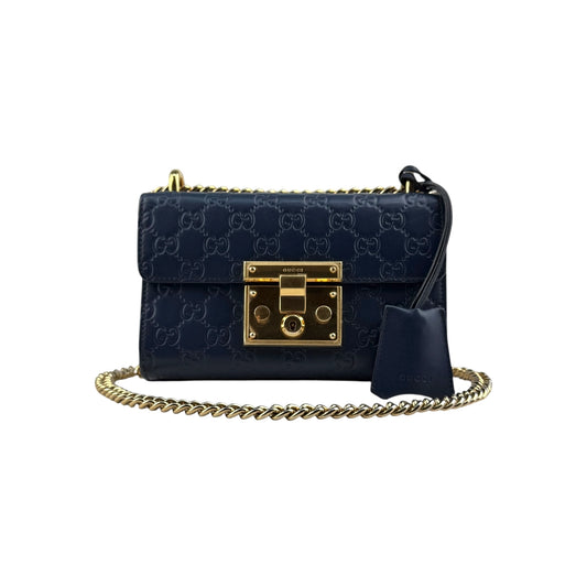 Gucci Navy Guccissima Leather Padlock Shoulder Bag