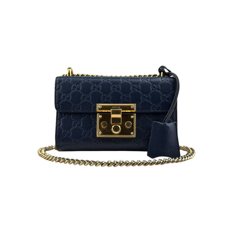 Gucci Navy Guccissima Leather Padlock Shoulder Bag