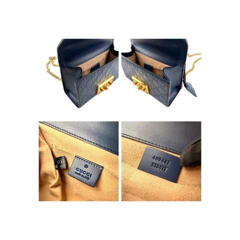 Gucci Navy Guccissima Leather Padlock Shoulder Bag