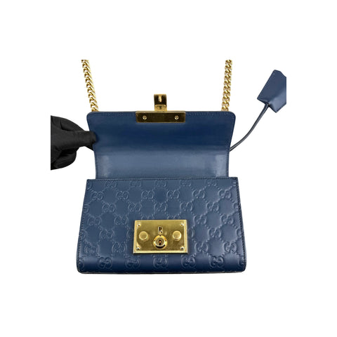 Gucci Navy Guccissima Leather Padlock Shoulder Bag
