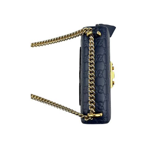 Gucci Navy Guccissima Leather Padlock Shoulder Bag
