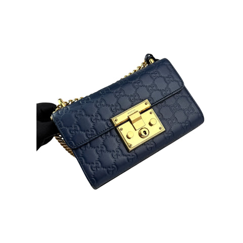Gucci Navy Guccissima Leather Padlock Shoulder Bag